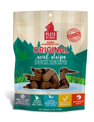 PLATO OrijenIGINAL STRIPS DUCK 6oz REAL STRIPS DOG TREAT