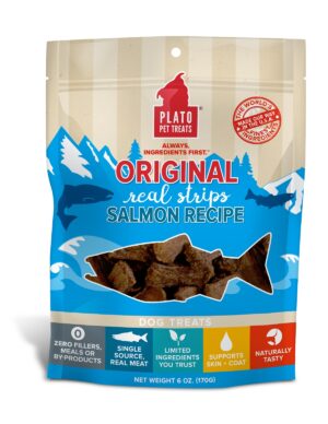 PLATO OrijenIGINAL STRIPS SLMN 6oz REAL STRIPS DOG TREAT