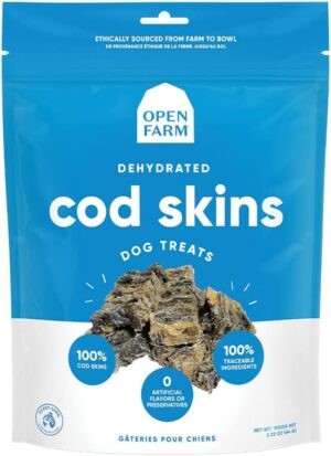 Open Farm Dehydrated Cod Skins Dog Treat  2.25 oz