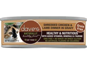 Dave's Pet Food Shredded Chicken and Lamb Dinner in Gravy, Canned Cat Food, 2.8oz