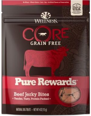 Wellness Core Natural Grain Free Pure Rewards Beef Jerky Bites Treat 4 oz