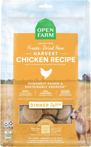 Open Farm Harvest Chicken Freeze-Dried Raw Patties Dog Food 10.5 oz