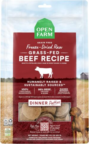 Open Farm Grass-Fed Beef Freeze-Dried Raw Patties Dog Food 10.5 oz