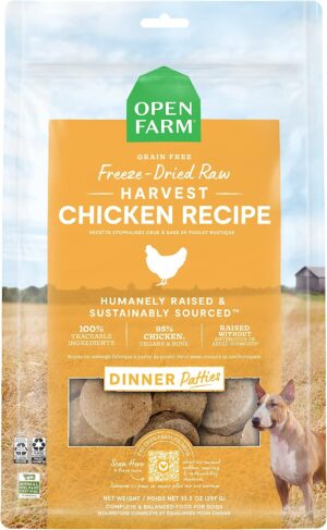 Open Farm Harvest Chicken Freeze-Dried Raw Patties Dog Food 17.5 oz