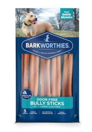 Barkworthies 6" Odor Free Bully Stick Dog Chews, 5 Pack