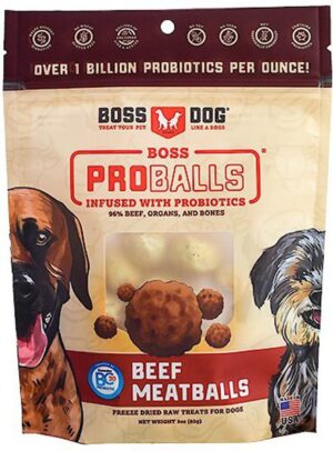 BOSS DOG TREAT FREEZE DRIED RAW MEATBALL POUCH BEEF 3OZ