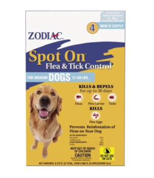 ZODIAC SPOT ON FLEA & TICK CONTROL FOR DOGS 31-60 LB-4 PK