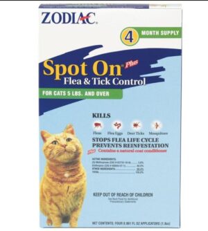 Zodiac Spot On Plus Flea & Tick Control For Cats Over 5Lbs 4 Pack