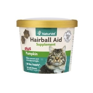 NaturVet Cat Hairball Aid Plus Pumpkin, 60 Soft Chews, 3.1 oz