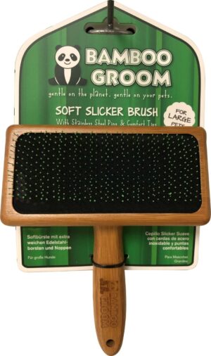 Bamboo Groom Soft Slicker Brush W/ Stainless Steel Pins Large