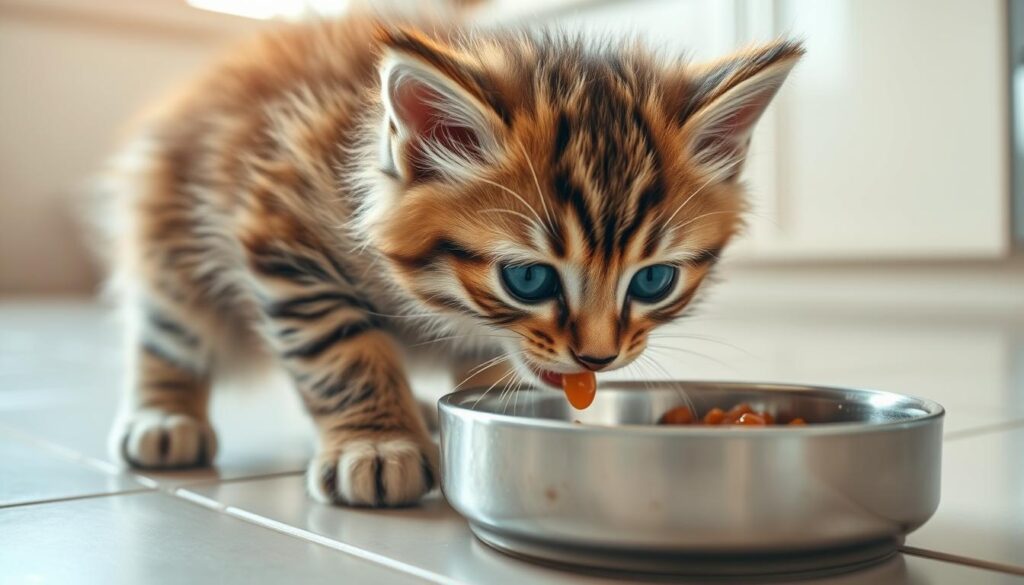 kitten eating wet food