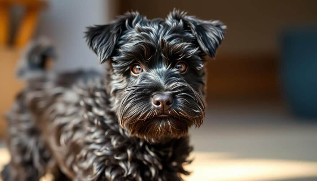 Miniature Schnauzer small black dog breed with curly hair